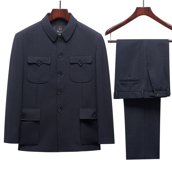 Ready Stock-Man Dark Grey Tunic Suit Set Chinese Male Mao Suit Coat ...