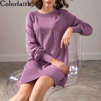 【Ladies shop】 Colorfaith ใหม่2021ฤดูหนาวผู้หญิงชุด LooseLantern แขน KnittingLadies DR6625