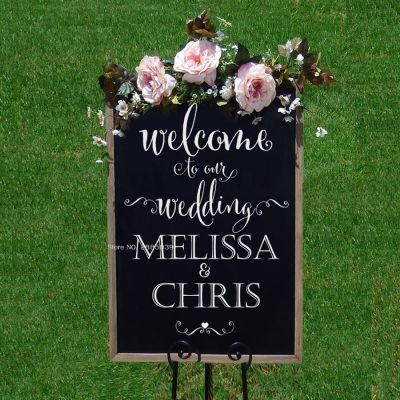 [COD] Font Wedding Sign Stickers Decal Personalized Groom amp; Bride Names Vinyl Board Decals Mirror Sticker Hot LC1271