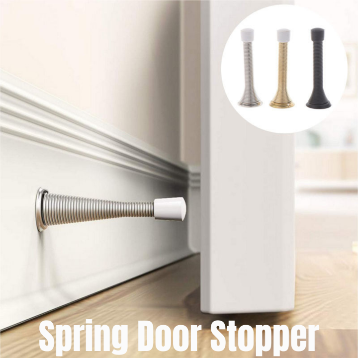 Jpndiy 3pcs Spring Door Stopper Flexible Wall Mounted Baseboard Spring