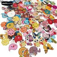 Westcovina 50Pcs Cartoon Flower Owl Elephant Shape Wooden Buttons Sewing Scrapbooking Tool