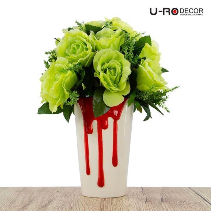 u-ro-decor-รุ่น-ช่อลิลลี่-amp-กุหลาบคละสีในกระถางดอกไม้-flow-m-red-โฟลว-เอ็ม-สีแดง-ยูโรเดคคอร์-กระถาง-แต่งบ้าน-ใส่ของ-ดอกไม้-ประดิษฐ์-flower-ช่อดอกไม้