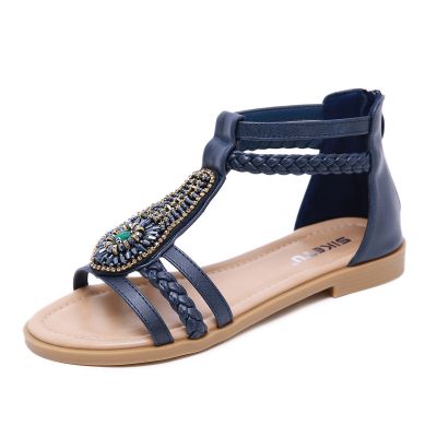 new 2023 summer sandals women wave sago retro beaded zipper diamond flat shoes wholesale