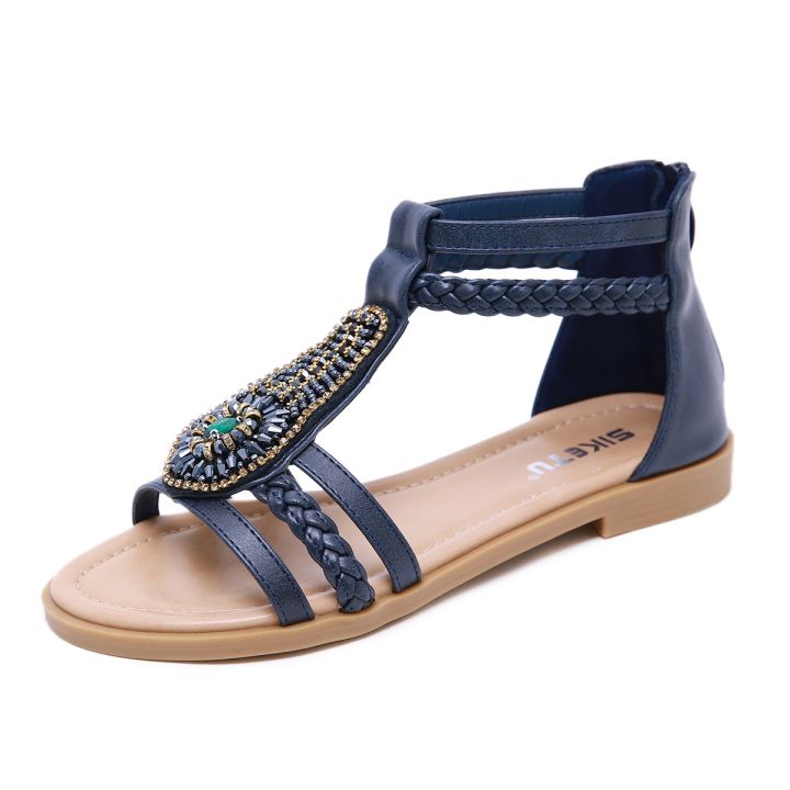 new-2023-summer-sandals-women-wave-sago-retro-beaded-zipper-diamond-flat-shoes-wholesale