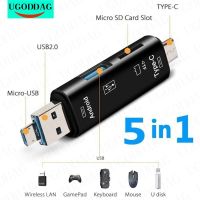 5 In 1 Usb 2.0 Tipe C Multifungsi Usb Mikro Usb Tf Pembaca Kartu Memori SD Adaptor Pembaca Kartu OTG Aksesori Ponsel