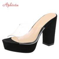 [Flying shoes]Aphixta 2022สำหรับฤดูร้อนส้นเลื่อนทรงสี่เหลี่ยมสูงดีไซน์รองเท้าแตะสีโปร่งใสรองเท้าแตะเปิดหัวรองเท้าสุดเท่ห์ขนาดใหญ่43