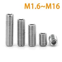 5~50pcs M1.6 M2 M2.5 ~ M16  Hex Socket Set Screw Cup Point A2-70 304 Stainless Steel Headless Hexagon Socket Grub Screw DIN916 Nails Screws Fasteners