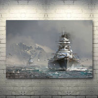 Bismarck Class Bismarck ผ้าใบวาดภาพโปสเตอร์ศิลปะพิมพ์บนผนังสีดำและสีขาวห้องนั่งเล่นทันสมัยภาพการตกแต่งบ้าน1ชิ้นภายในกรอบหรือไร้กรอบ