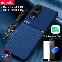 NUBULA เคส Oppo Reno 8 T | Reno8 T 5G,ฟรีกระจกเทมเปอร์หนังนุ่มให้ความรู้สึกนุ่ม OPPO Reno Hp 8 T ฝาหลังโทรศัพท์มือถือกันกระแทกขาตั้งสายคล้องมือชุดทำความสะอาดหน้าจอฝาหลังสำหรับ Oppo Reno 8 T 4G 5G