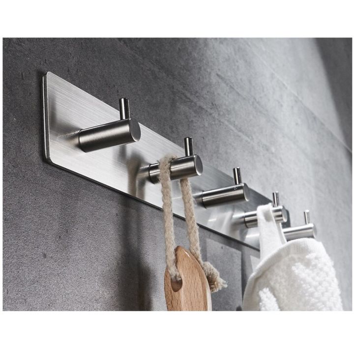 home-decor-self-adhesive-4-hooks-stainless-steel-towel-robe-coat-cloth-bag-key-tableware-holder-hanger-wall-mounted-nickle-black-clothes-hangers-pegs