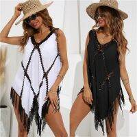 【TAKU Swimsuit】 Beach Cover Ups สำหรับชุดว่ายน้ำผู้หญิง Fringe Tunic Crochet Cover Up สีขาวสีดำ Tunics ผู้หญิง2022ฤดูร้อนผู้หญิง39; S บิกินี่ Cover Ups