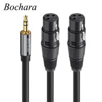 Bochara Dual XLR Female to 1/8 3.5mm Stereo Jack OFC Audio Cable Foil Braided Shielded For Speakers