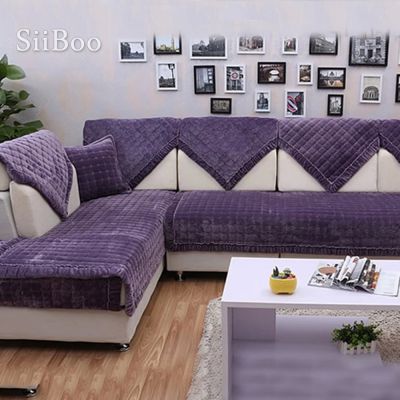 【jw】☽✚ↂ  moderno roxo sólido capa de sofá pelúcia xadrez acolchoado slipcovers canape anti-deslizamento decoração para frete grátis sp4296