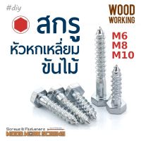 น้อตหัวหกเหลี่ยมขันไม้ M6-M8-M10 สกรูเกลียวปล่อยงานไม้ ปลายแหลม สกรูหัวบล็อคยิงไม้ Hex Head Lag Screw 4 ตัวต่อถุง