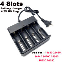 เครื่องชาร์จ 4 Slots Charger Li-ion Battery 4.2V US Plug Wired Indicator light Fashlight.14500 16340 16650 18350 18500 18650 26650