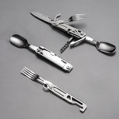 Camping Cutlery Outdoor Stainless Steel Folding Tableware Knife Fork Spoon Bottle Opener Portable Travel Camping Equipment