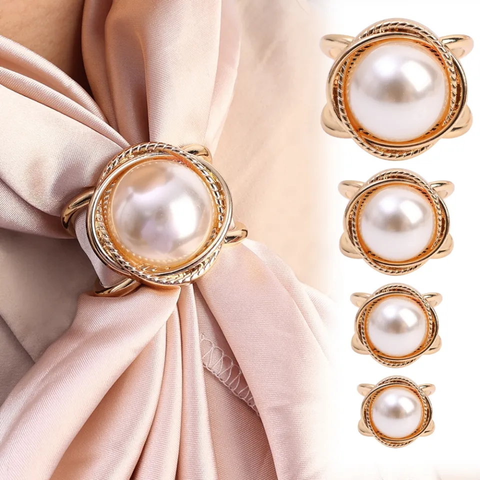 Elegant Pearl Floral Scarf Ring Clip for Women Scarf Ring Buckle