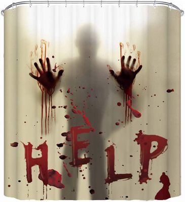 Halloween Waterproof Shower Curtain Help Me with Bloody Hands for Halloween Decorations Theme Decor Props Bathroom Curtains