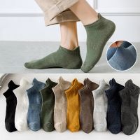 【CW】 Men  39;s Thin Breathable Mesh Docks Ear Protection Ankle Cotton Socks Sweat-Absorbent Color Boat 5 Pairs