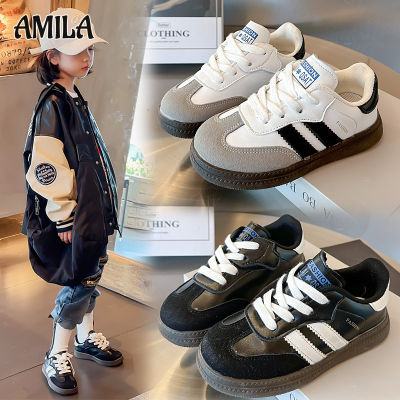 AMILA รองเท้าฝึกศีลธรรมเด็กสีดำและสีขาว,รองเท้าผ้าใบใหม่ในฤดูใบไม้ร่วง,รองเท้าลำลองง่ายและอเนกประสงค์