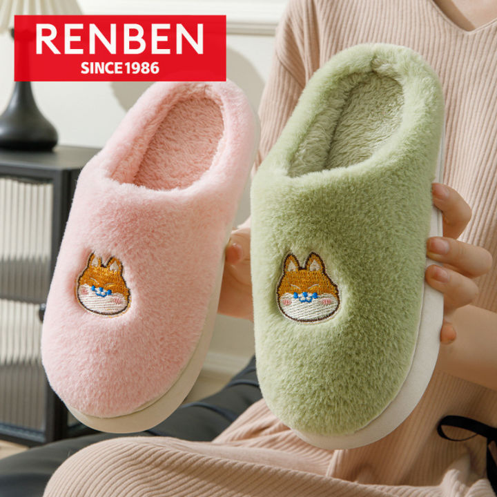 renben-รองเท้าแตะผ้าฝ้ายผู้หญิง-ใหม่รองเท้าผ้าฝ้ายคู่น่ารักตุ๊กตาบ้านผ้าฝ้ายหนาอบอุ่น