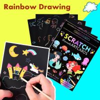 9Pcs/Set Magic Rainbow Color Scratch Art Paper DIY Card Kit Cartoon Dinosaur Unicorn Graffiti Drawing Board Kids Educational