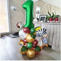 ☇ Jungle Safari Party Animal Digital Balloons Set 1 2 3 Year Old number balloon Birthday Party Decorations Tiger Monkey Helium Balloon Baby Shower Boy Favors balloons party decor