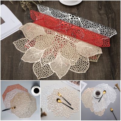 PVC Leaf Flower Shaped Dining Table Bronzing Placemats Western Food Mat Waterproof Heat-insulated Pad Coasters Home Decor