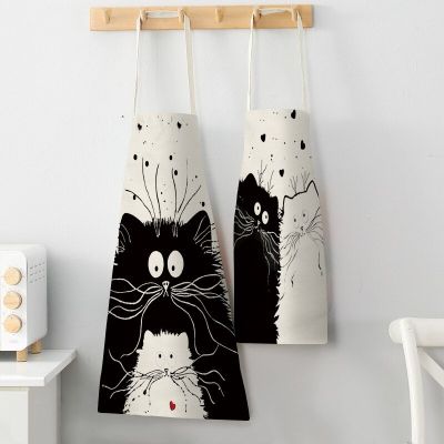 1Pcs Kitchen Cooking Apron Cute Cat Printed Home Sleeveless Cotton Linen Easy Aprons for Kids Women Baking Accessories Fartuchy