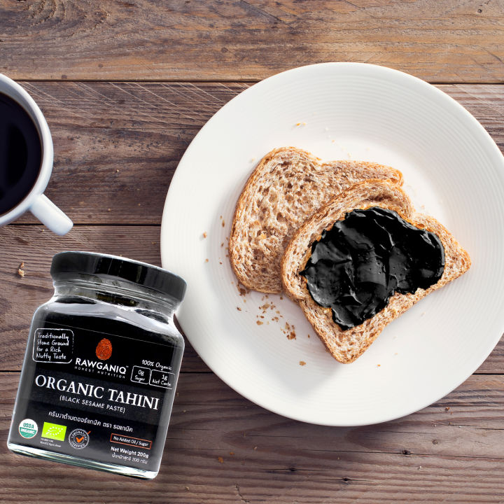 ครีมงาดำ-เนยงาดำ-เนยเจ-organic-tahini-black-sesame-seed-paste-200g-ครีมงาดำบด-ออร์แกนิค-100