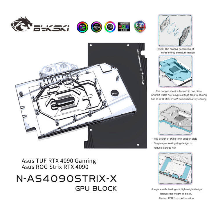 Bykski GPU Block Water Cooling For ASUS TUF RTX 4090 ROG STRIX N