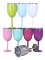 【YF】◊  10oz Goblet Wine Cup With Lid  Insulated Glasses Glass Vaccum Tumbler