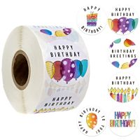 500pcs/roll Happy Birthday Label Sticker 1inch DIY Scrapbooking Envelope Packaging Seal Birthday Party Wedding Supply Stationery Stickers Labels