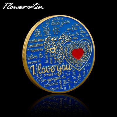[Flowerslin] Red Love Heart Commemorative Coin I Love You 52 Languages Romantic Love Challenge Coin Valentines Day Gift