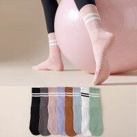 【YD】 Color Striped Mid-calf Socks Cotton Breathable Non-slip Pilates Floor Sport Aids