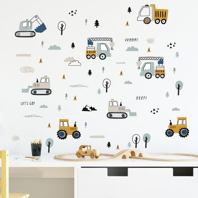 Hand Drawn Cute Cars Cargo Truck Wall Stickers Kids Room Cars Elements Baby Teen Room Wall Decals Playroom kindergarten Nursery