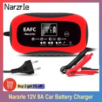 Narzrle เครื่องชาร์จแบตเตอรี่รถ8A 12V เครื่องชาร์จแบตเตอรี่อัตโนมัติเต็มรูปแบบประสิทธิภาพสูงสำหรับรถยนต์/รถจักรยานยนต์/AGM/เจล/ตะกั่วกรด