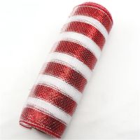 [HOT 2023] สีแดงสีขาว Candy Cane Decor ม้วนตาข่าย26cmx1 0yard หรีดคริสต์มาสต้นไม้ลายดอกไม้ห่อของขวัญตาข่ายพลาสติกริบบิ้น