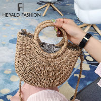 Summer Straw Beach Bag Handmade Round Women Shoulder Bags Raffia Circle Rattan Bags Bohemian Casual Woven Basket Handbags 2021