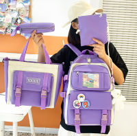 Four-piece bag suitable for girls and junior high school students, light and lovely backpack, large capacity backpack,