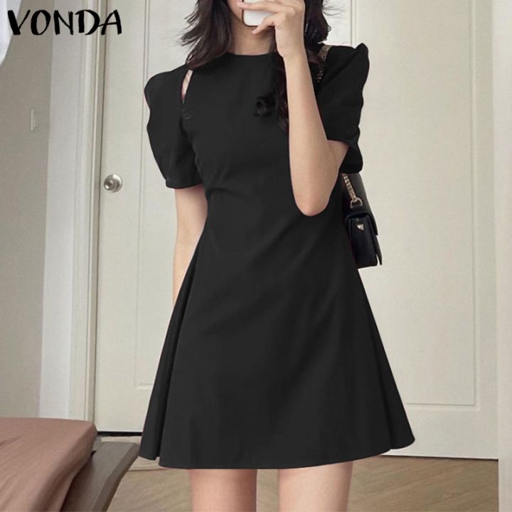 vonda-ชุดมินิเดรส-แขนสั้น-จีบรอบ-สไตล์เกาหลี-สําหรับผู้หญิง