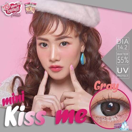 คอนเทคแลนส์-kitty-kawaii-ค่าสายตาปรกติ-สีเทา-gray-ลาย-mini-kissme