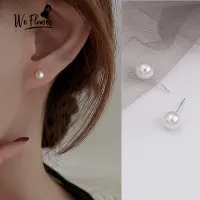 We Flower S925 Silver Classic Pearl Stud Earrings for Women Girls Chic Fashion Ear Jewelry