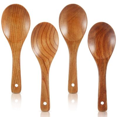 4 Pieces Wood Spoons 21.5cm Wooden Rice Paddle Versatile Serving Spoon Non Stick Heat Resistant Cooking Spoon