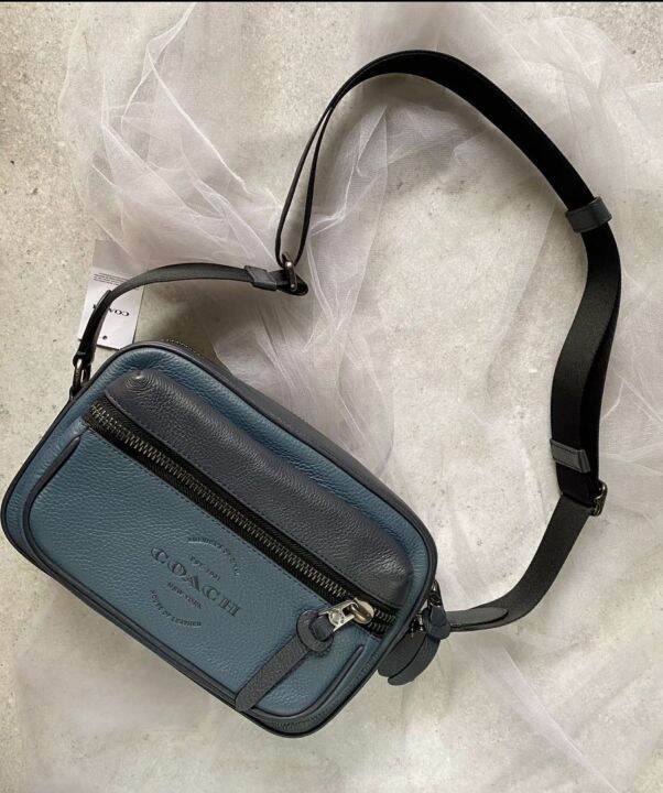 Coach C6584 Thompson Small Zip Camera Bag in Denim Refined Pebble