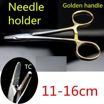 Double-fold eyelids surgical Needle holder 11 12 12.5 14cm thin skin suture forcep gold handle TC Cosmetology instrument