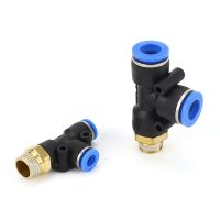 1PC Air Connector Fitting T Shape Tee 6/12/10/4/8mm Hose Pipe x M5 1/8" 1/4" 3/8" 1/2" BSPT Male Thread Pneumatic Coupler Pipe Fittings Accessories