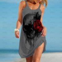 FN946N Party Dresses Beach Women Sling Cover-ups Gothic Bikini Skull Flower Sexy Fashion Boho Clothing Outing 3D Digital