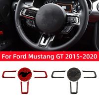 For Ford Mustang GT 2015-2020 Carbon Fiber Car Steering Wheel Panel Cover Trim Sticker Decoration Frame Car Interior Accessories