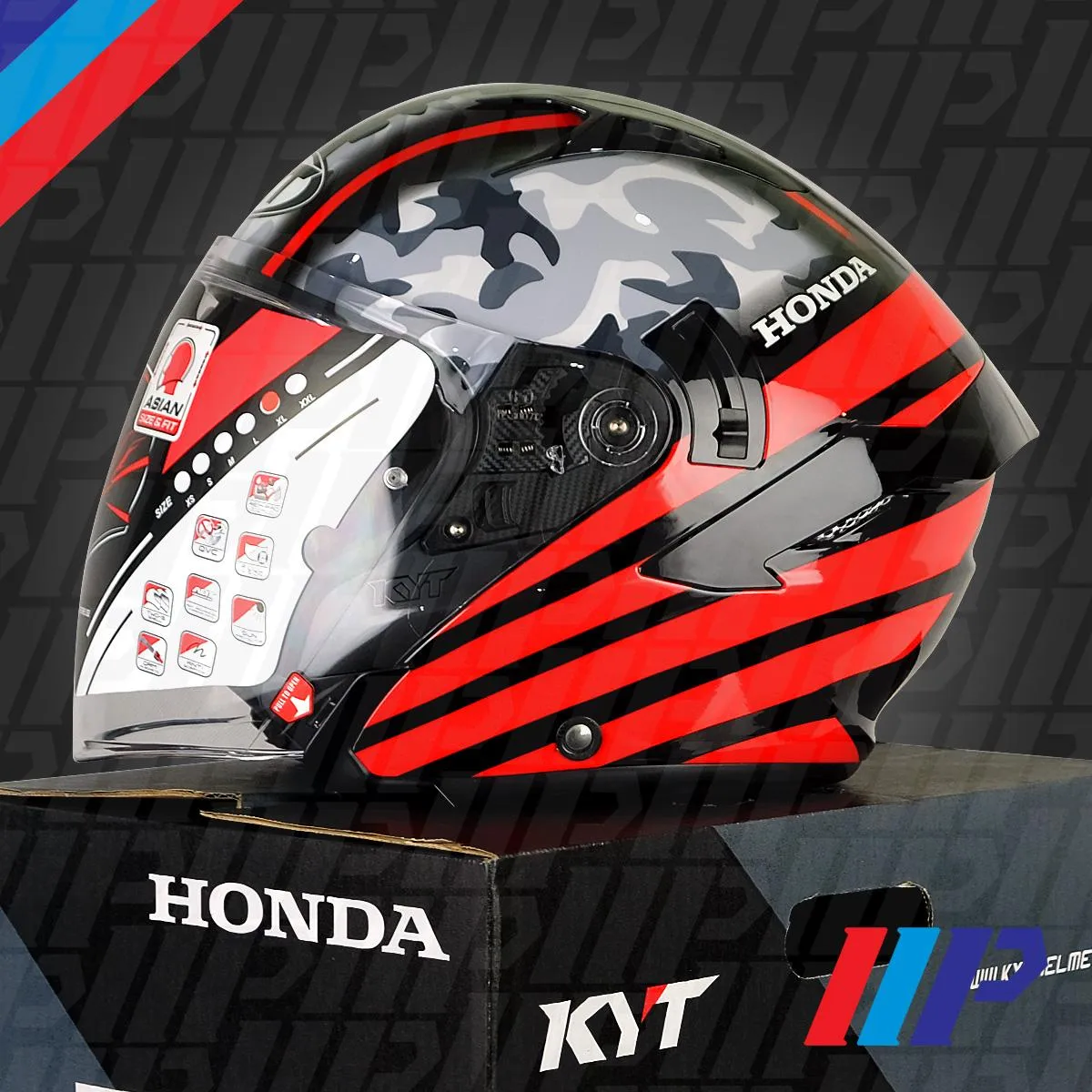 Kyt Nfj Honda Camouflage Black Red Grey Double Visor Open Face Helmet Special Edition Lazada